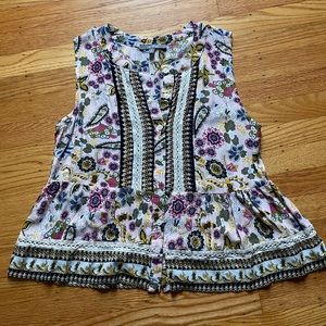 Anthro Blue Tassel Sleeveless Blouse